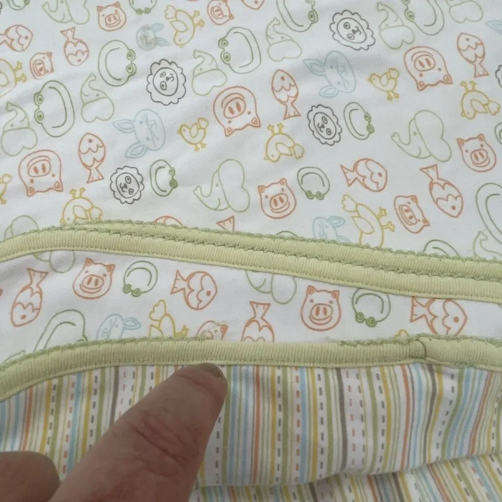 Nordstrom Layette Green Animal Striped Unisex Baby Blanket Lions Pigs Frogs Fish